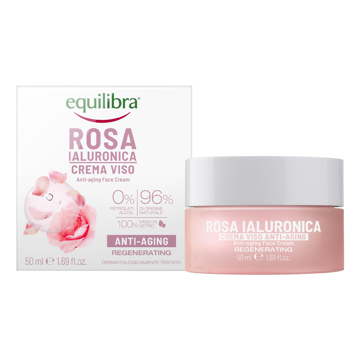 Equilibra Rosa Anti-Aging Face Cream różany krem przeciwstarzeniowy z kwasem hialuronowym 50ml