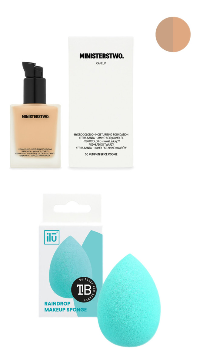 Naturalny podkład do twarzy Pumpkin Spice Cookie (50) + Gąbeczka do podkłądu Turquoise