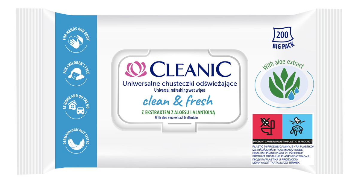 Clean&Fresh Chusteczki nawilżane uniwersalne 1op.-200szt