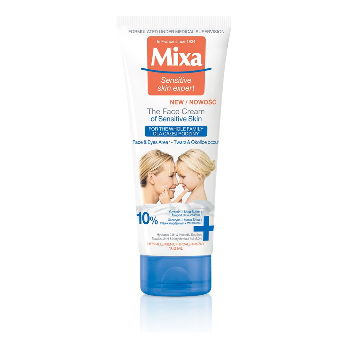 Mixa Sensitive Skin Expert Krem na twarz i okolice oczu dla całej rodziny skóra wrażliwa 100ml