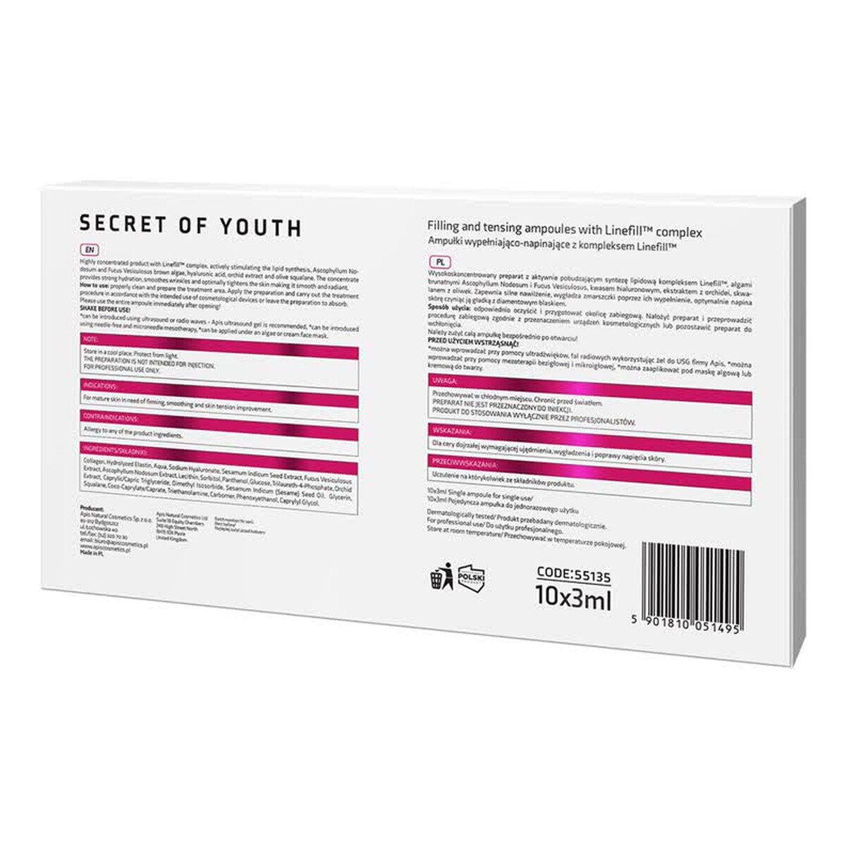 Apis Secret of youth ampułki wypełniająco-napinające z kompleksem linefill™ 10x3ml