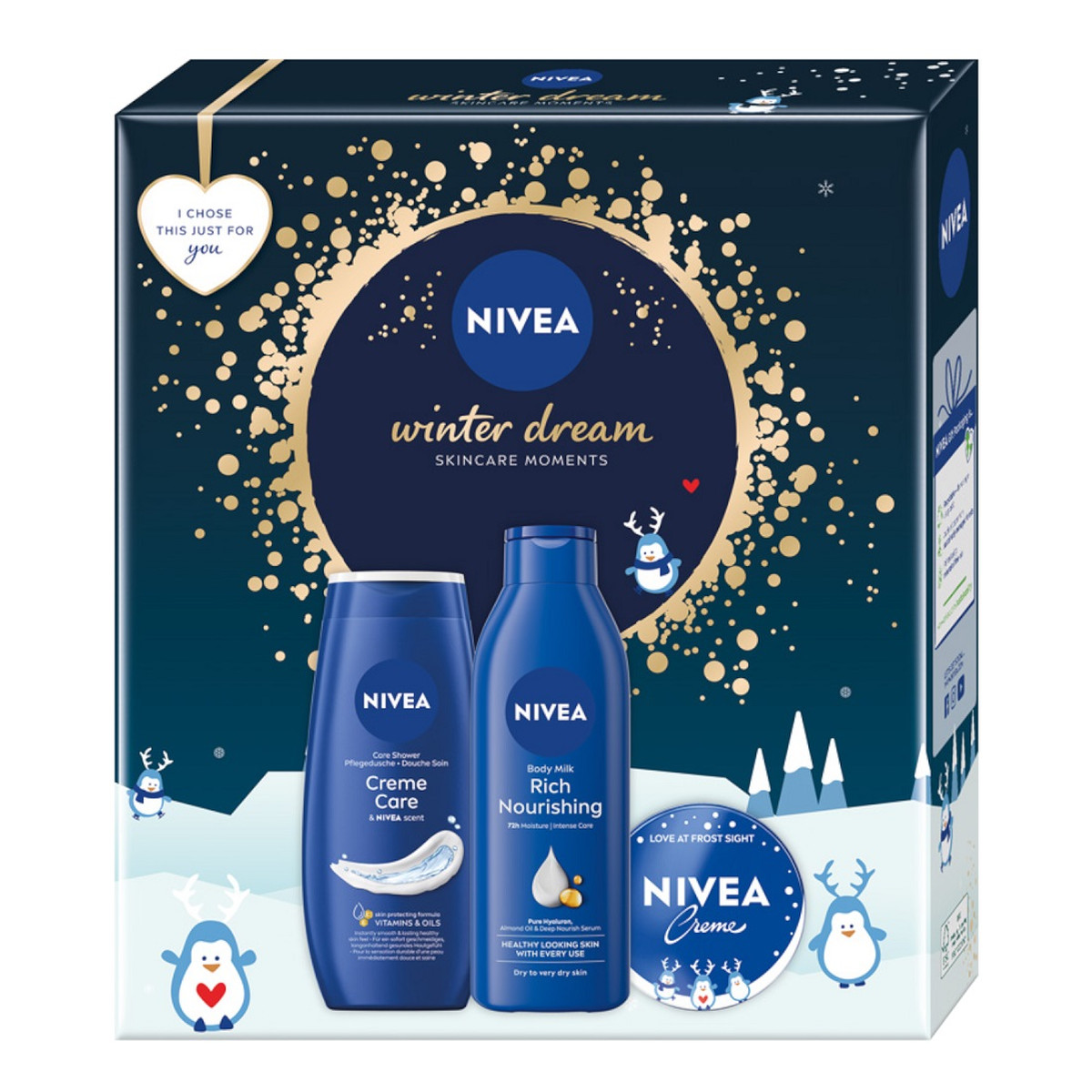 Nivea Winter Dream Zestaw żel pod prysznic 250ml + odżywcze mleczko do ciała 250ml + krem uniwersalny 100ml