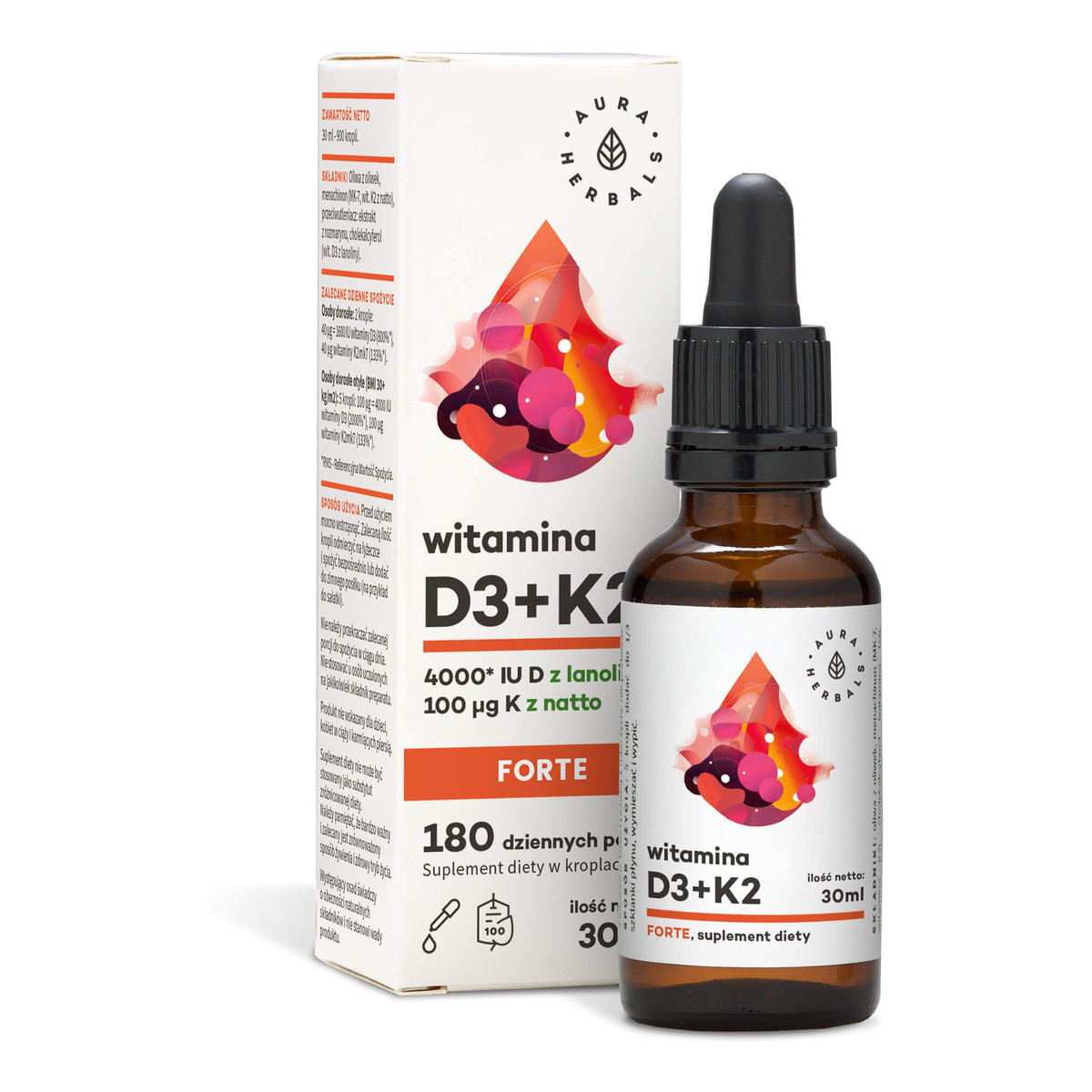 Aura Herbals Witamina D3 4000IU + K2 MK-7 Forte - krople 30ml