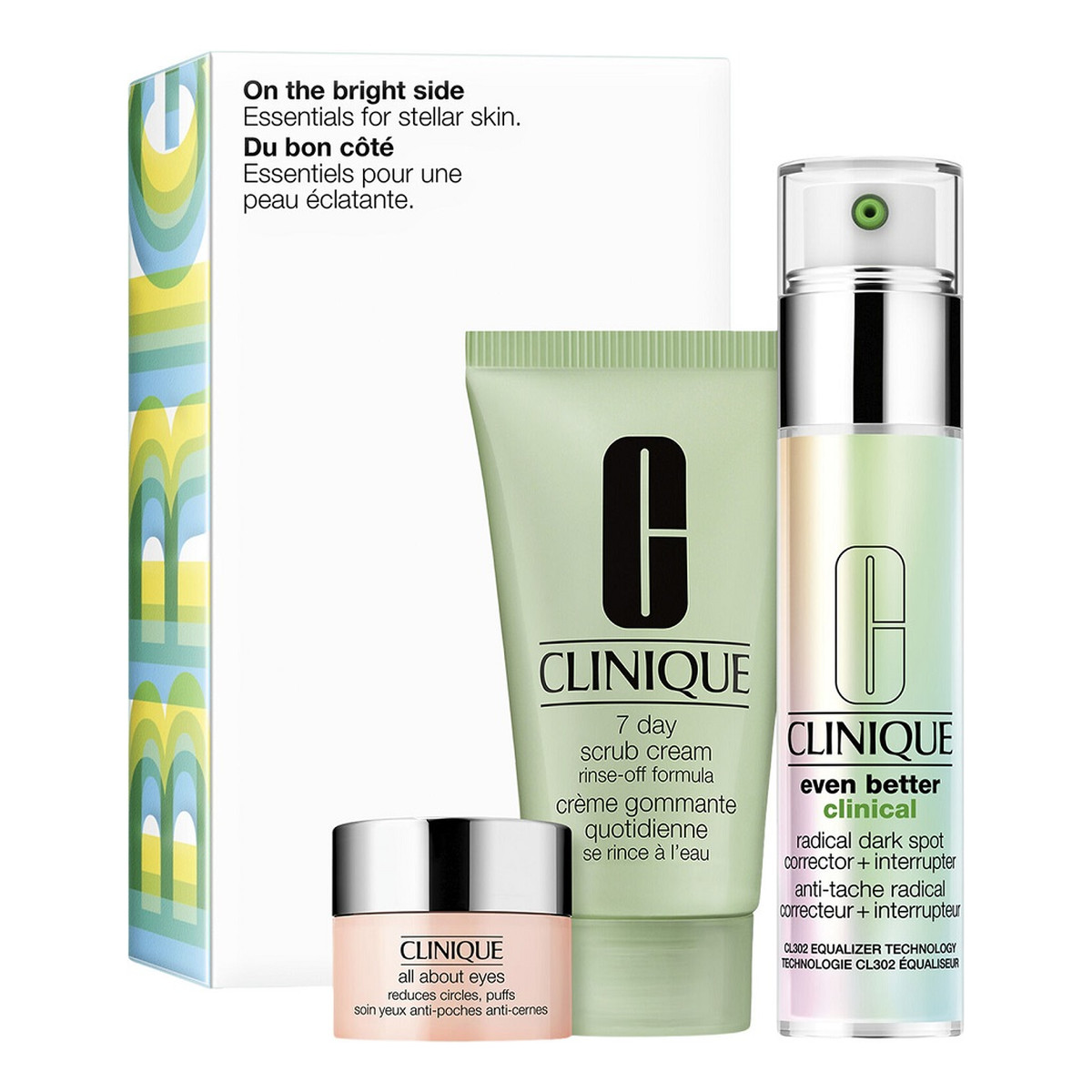 Clinique On The Bright Side Zestaw all about eyes 5ml + 7 day scrub cream rinse-off formula 30ml + even better clinical radical dark spot corrector interrupter 30ml