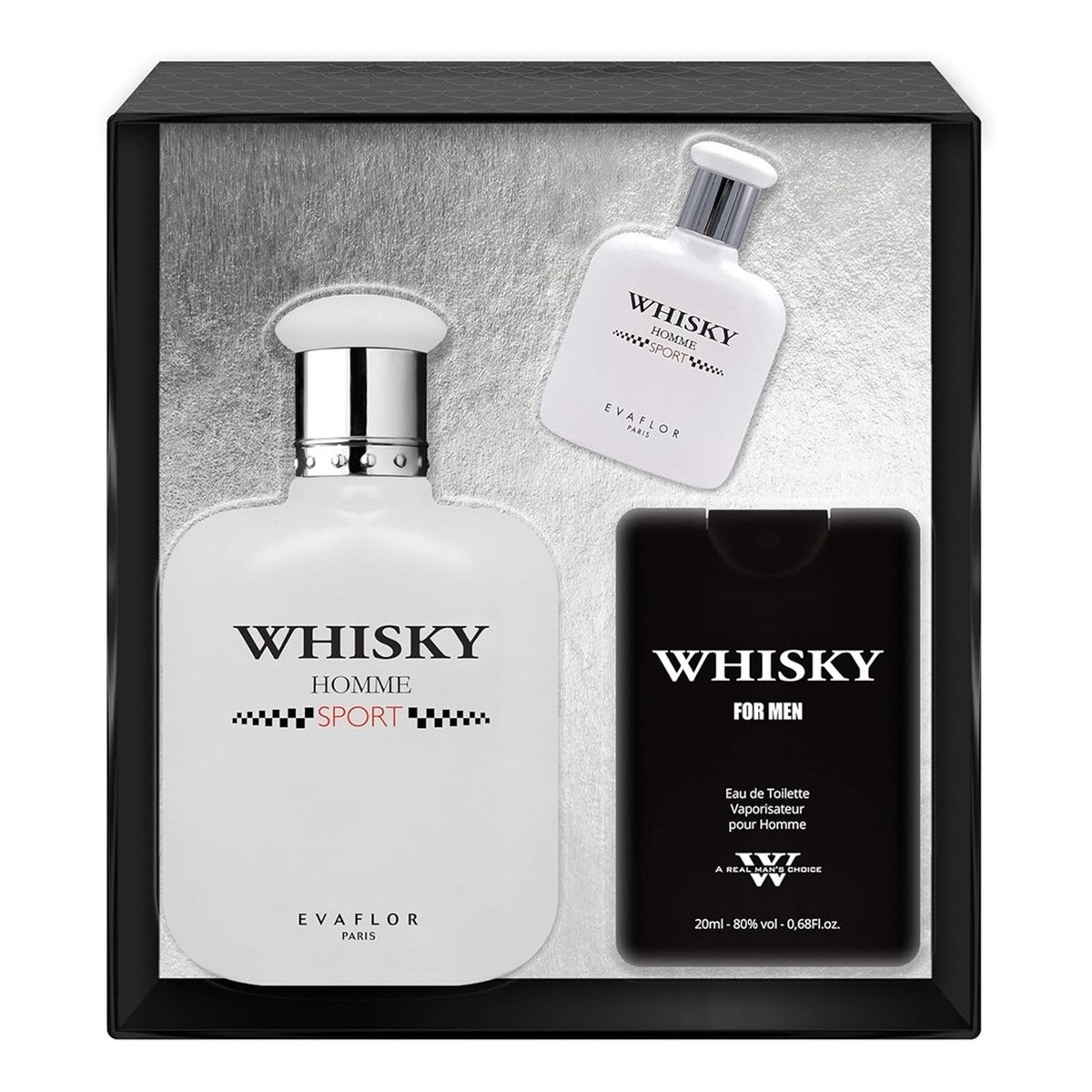 Evaflor Whisky Homme Sport Zestaw woda toaletowa spray 100ml + woda toaletowa spray 10ml + woda toaletowa spray 20ml