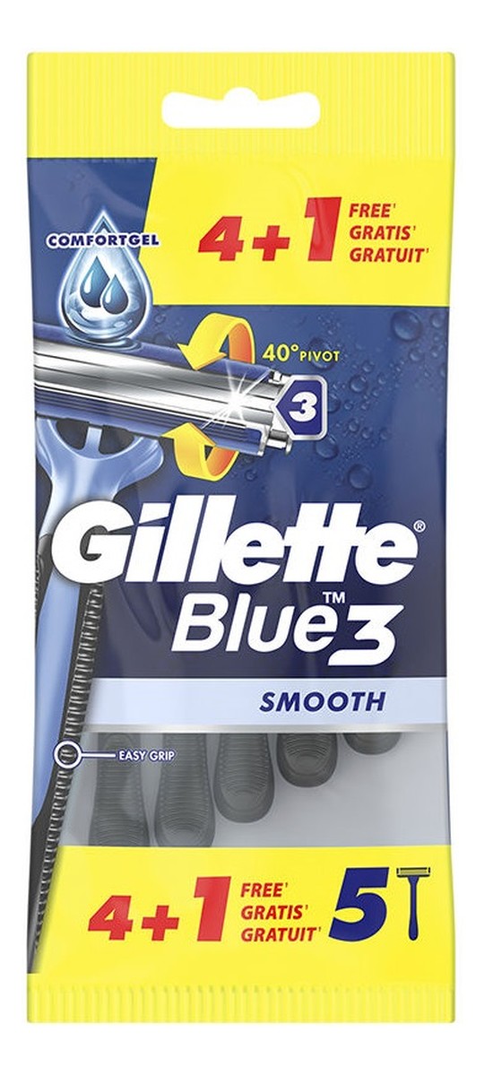 Blue 3 smooth jednorazowe maszynki do golenia dla mężczyzn 5szt