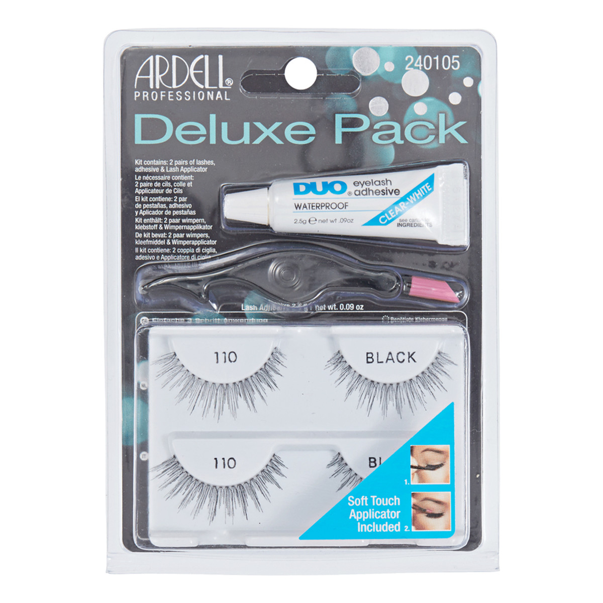 Ardell Deluxe Pack 110 2 pary sztucznych rzęs Black + Lash Adhesive klej do rzęs 2,5g + Lash Applicator aplikator do rzęs