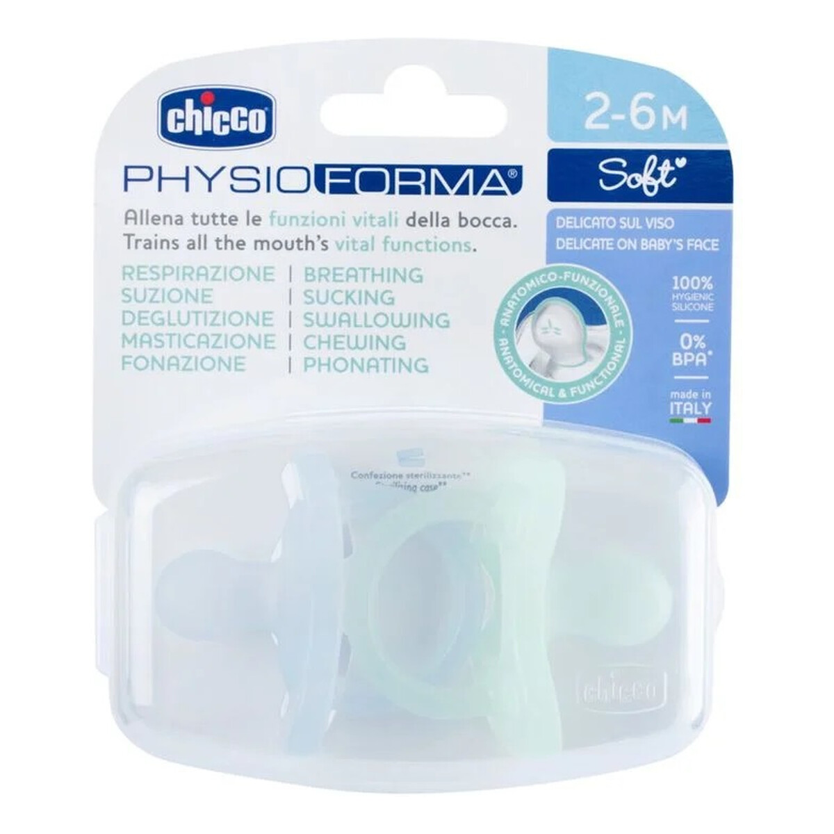 Chicco Physioforma soft smoczek silikonowy 2-6m niebieski 2szt.