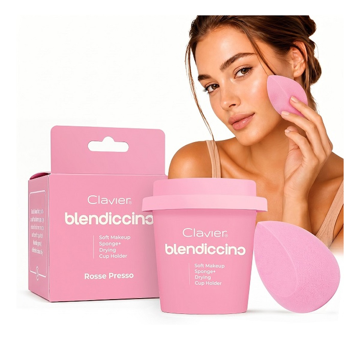 Blendiccino gąbeczka ścięta do makijażu + etui Kubeczek Rose Presso