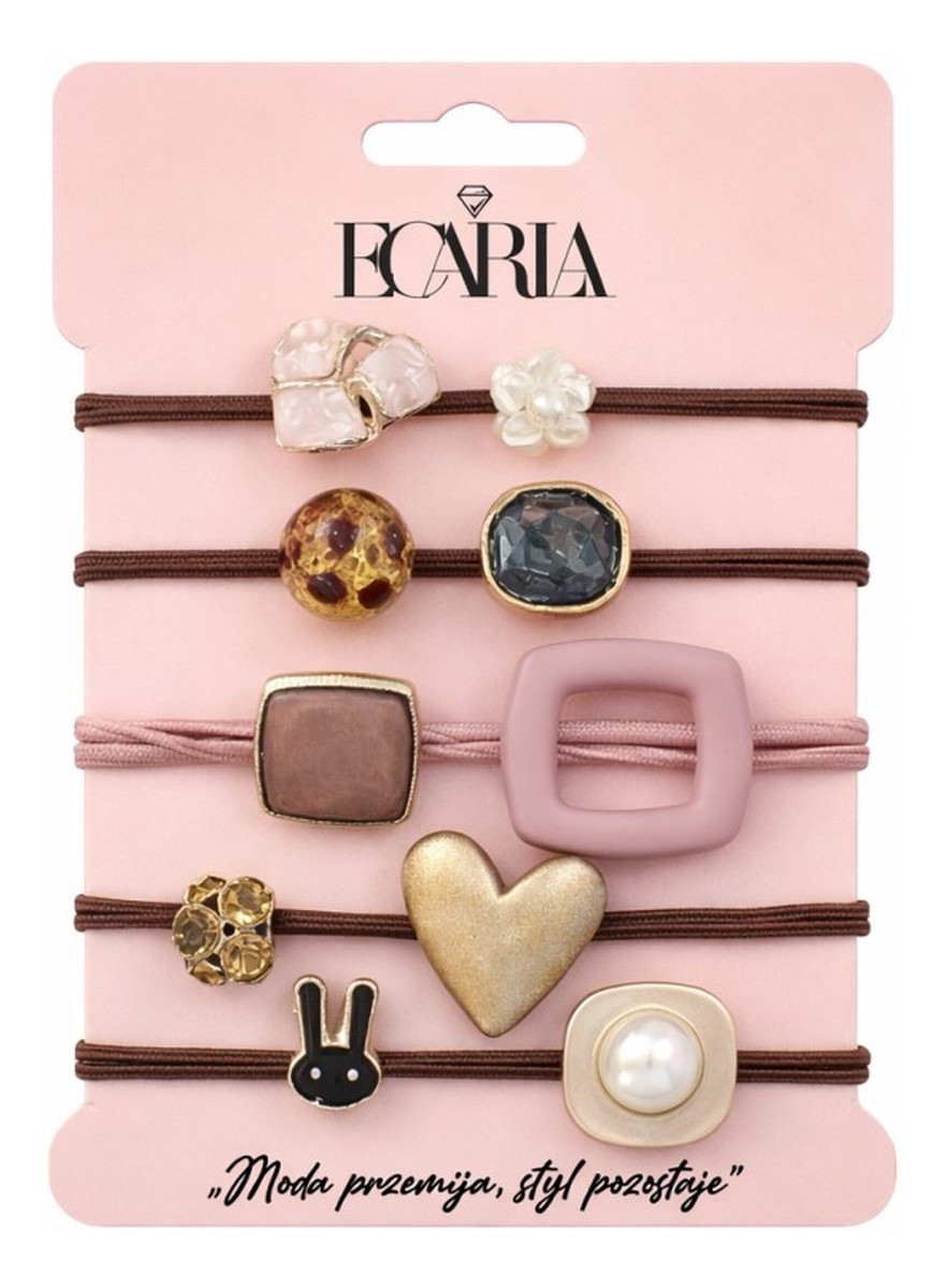 Zestaw frotek gumek 5w1 na plakietce brązowe z kamieniami złote serce gum183