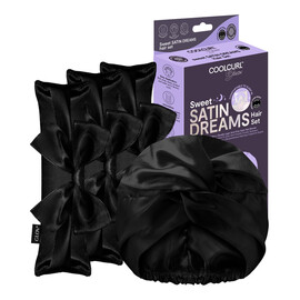 Zestaw wałki do kręcenia włosów na zimno 3szt + dwuwarstwowy satynowy czepek do spania 1szt black
