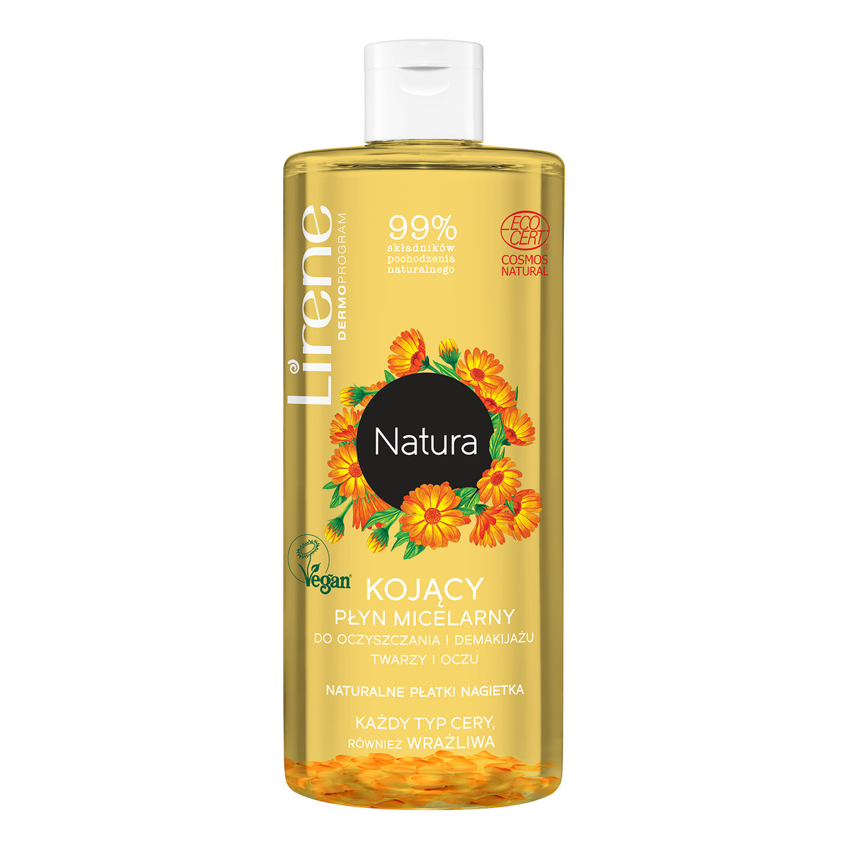 Lirene Natura Kojący płyn micelarny do oczyszczania i demakijażu twarzy i oczu Naturalne płatki nagietka 400ml