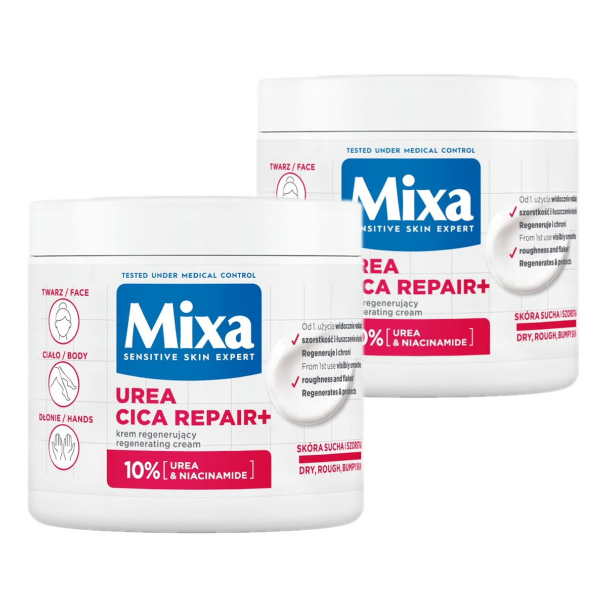 Mixa Urea Cica Repair+ Krem regenerujący do twarzy dłoni i ciała 2x400ml