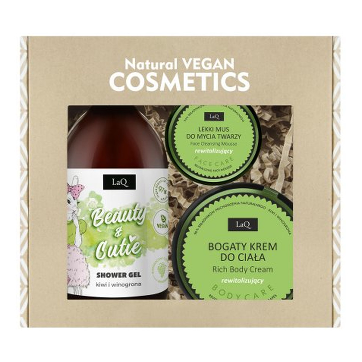 Laq Beauty & Cutie Zestaw kosmetyków żel pod prysznic 500ml + krem do ciała 200ml + mus do twarzy 40g