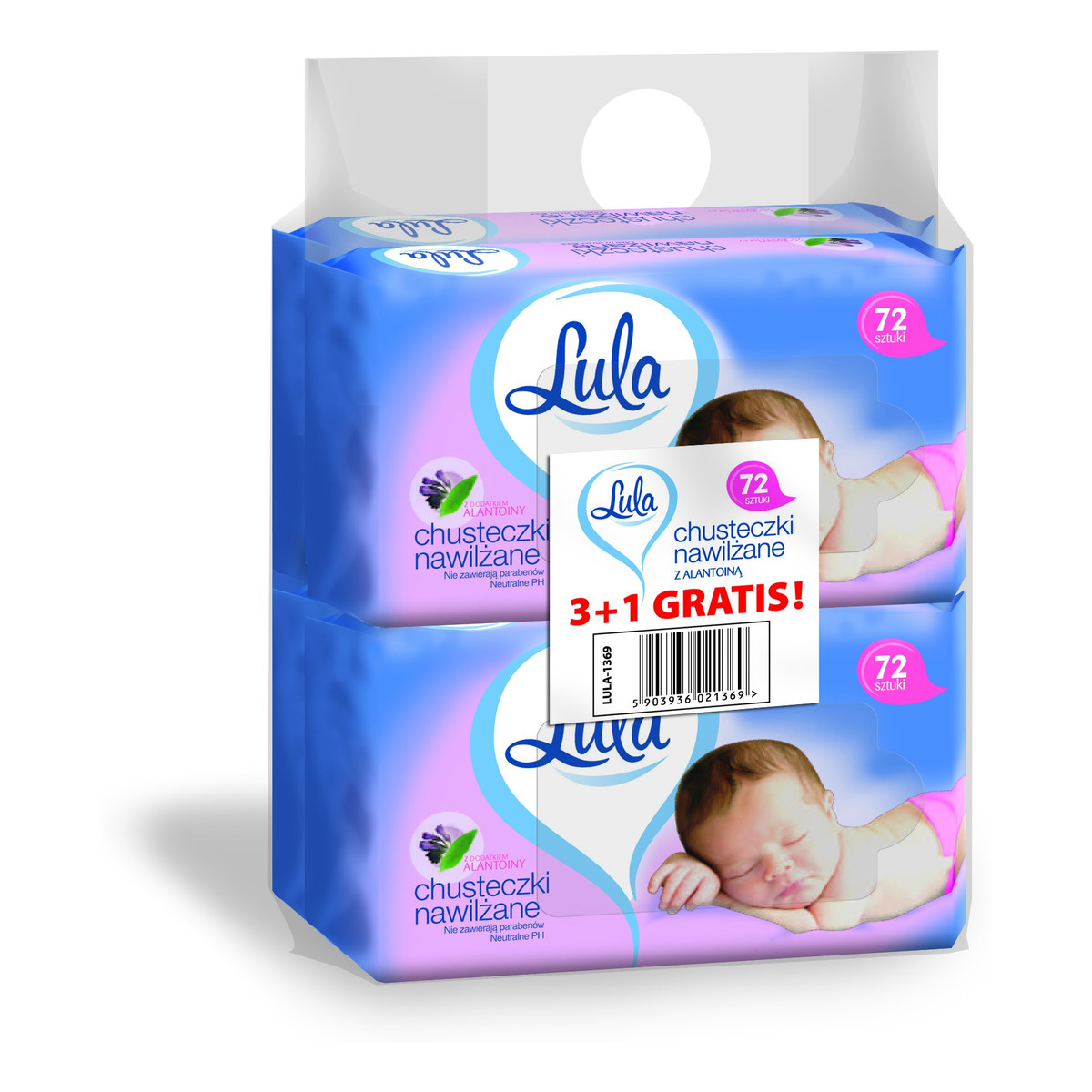 Lula Chusteczki nawilżane z Alantoiną 72szt 3+1 gratis
