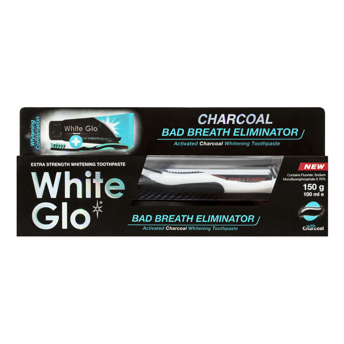 White Glo Charcoal Pasta węglowa odświeżająca + szczoteczka 100ml