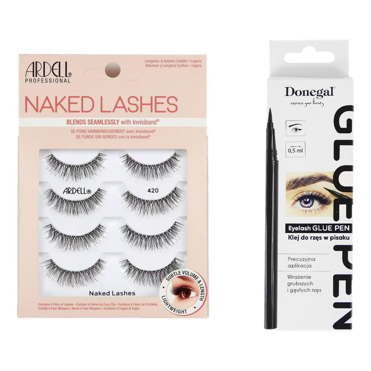 Ardell Naked lashes multipack sztuczne rzęsy na pasku 420 black + Klej
