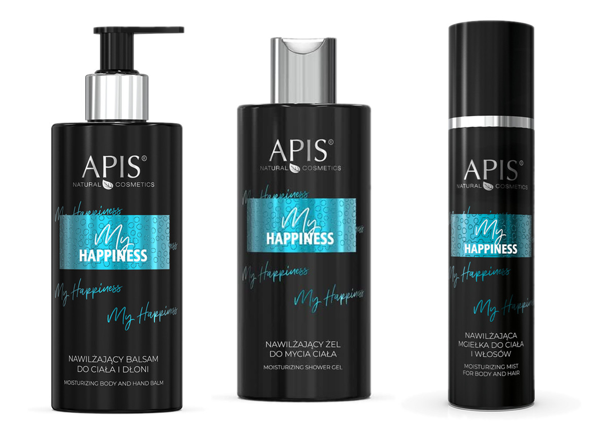 Nawilżający balsam do ciała i dłoni 300ml + Mgiełka do ciała włosów 150ml + Żel pod prysznic 300ml