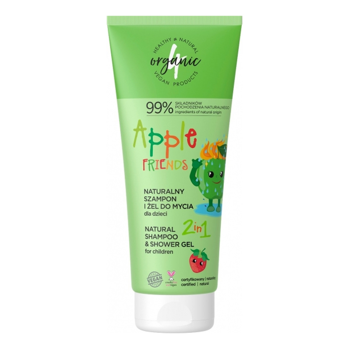 4organic Naturalny szampon i Żel do mycia dla dzieci 2w1 apple friends 200ml