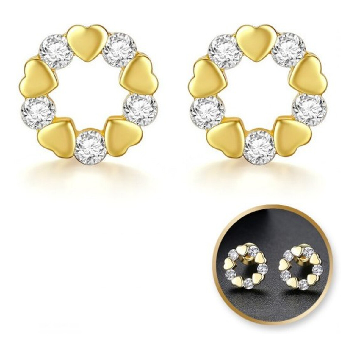 Ecarla Kolczyki Ze Stali Szlachetnej Pozłacane 14K Złotem, Cyrkonie Serca Kst2856