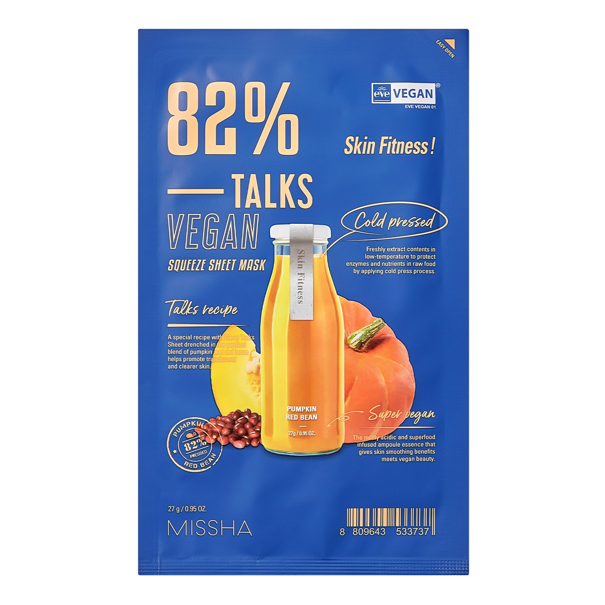 Missha Talks vegan squeeze sheet mask wygładzająca maseczka w płachcie do skóry problemowej skin fitness 27g