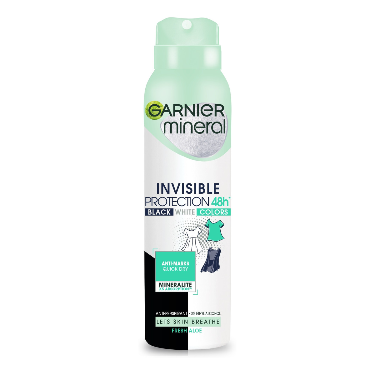 Garnier Mineral Dezodorant spray Invisible Protection 48h Fresh Aloe - Black White Colors 150ml