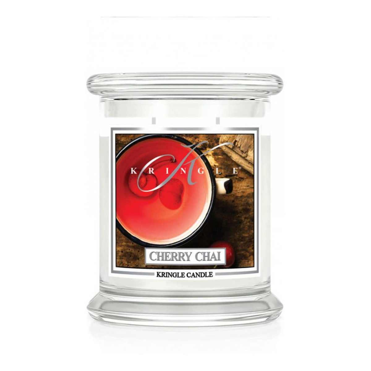 Kringle Candle Średnia świeca zapachowa z dwoma knotami cherry chai 411g 411g