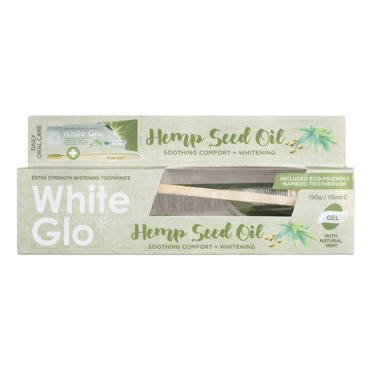White Glo Hemp seed oil toothpaste wybielająca pasta do zębów z olejem konopnym 150g/115ml + bambusowa szczoteczka