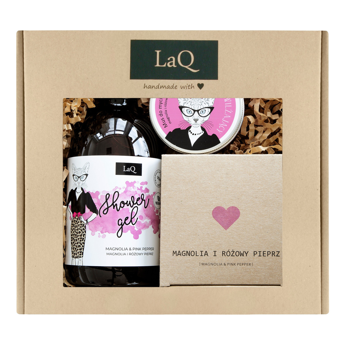 Laq Zestaw prezentowy dla kobiet Kicia (żel pod prysznic 500ml+masło do ciała 200ml+mus do ciała