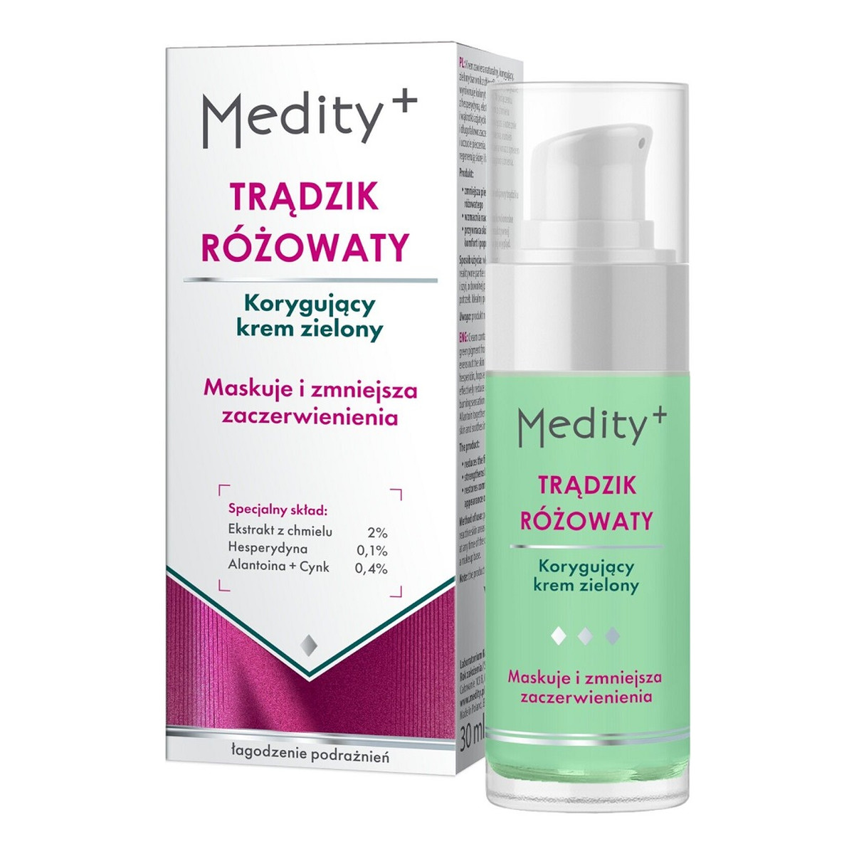Medity+ Trądzik Różowaty korygujący Krem zielony 30ml