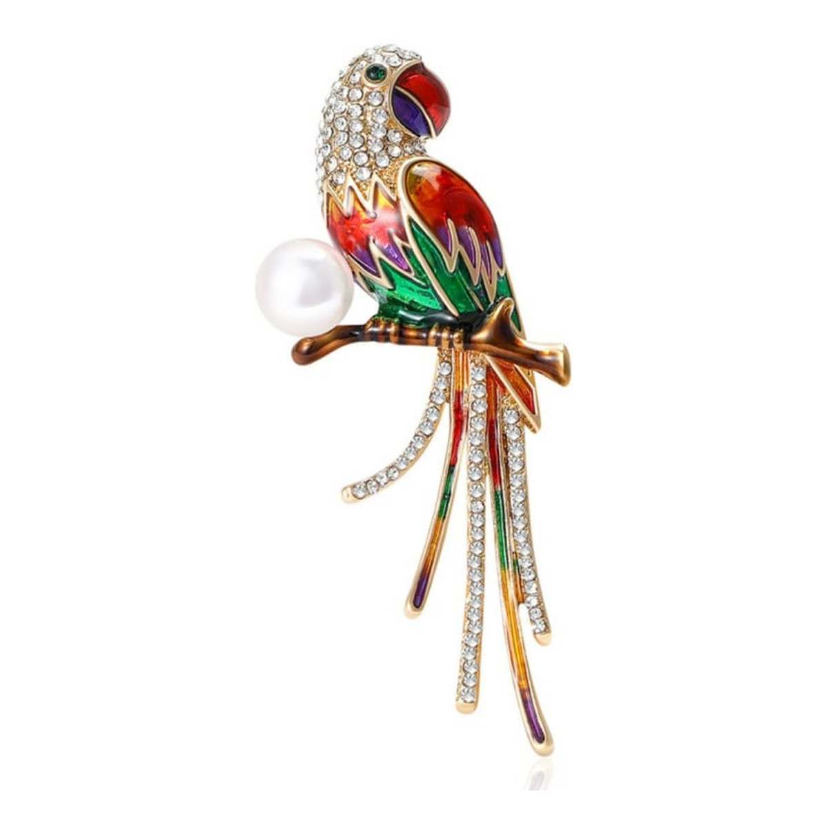 Ecarla Broszka ozdobna - papuga z cyrkoniami i perłą BZ221
