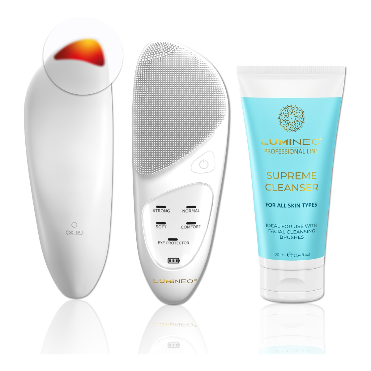 Lumineo Professional line szczoteczka do twarzy sonic thermo brush + Żel lumineo do wszystkich typów cery