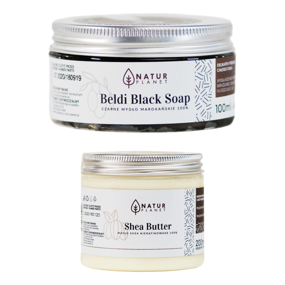Natur Planet Nierafinowane Masło Shea do ciała 200ml + Czarne mydło marokańskie 100ml