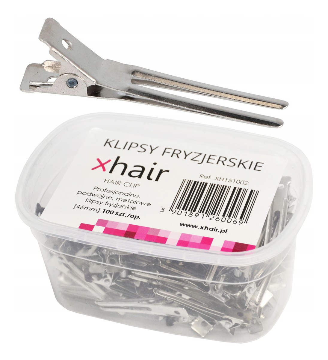 Profesjonalne podwójne metalowe klipsy fryzjerskie 46mm 100szt