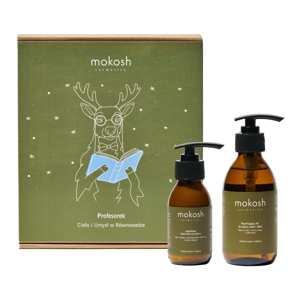 Mokosh Profesorek Ciało i Umysł w Równowadze Zestaw nawilżający żel do mycia ciała i dłoni 200ml + łagodzący lekki krem po goleniu 90ml