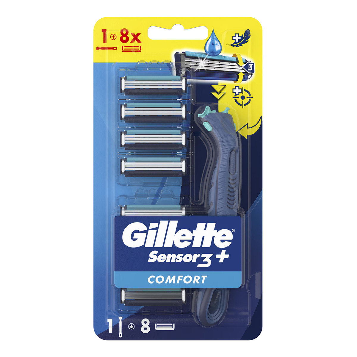 Gillette Sensor 3+ Comfort Maszynka do golenia + Ostrza Nożyki Wkłady do maszynki 8szt.