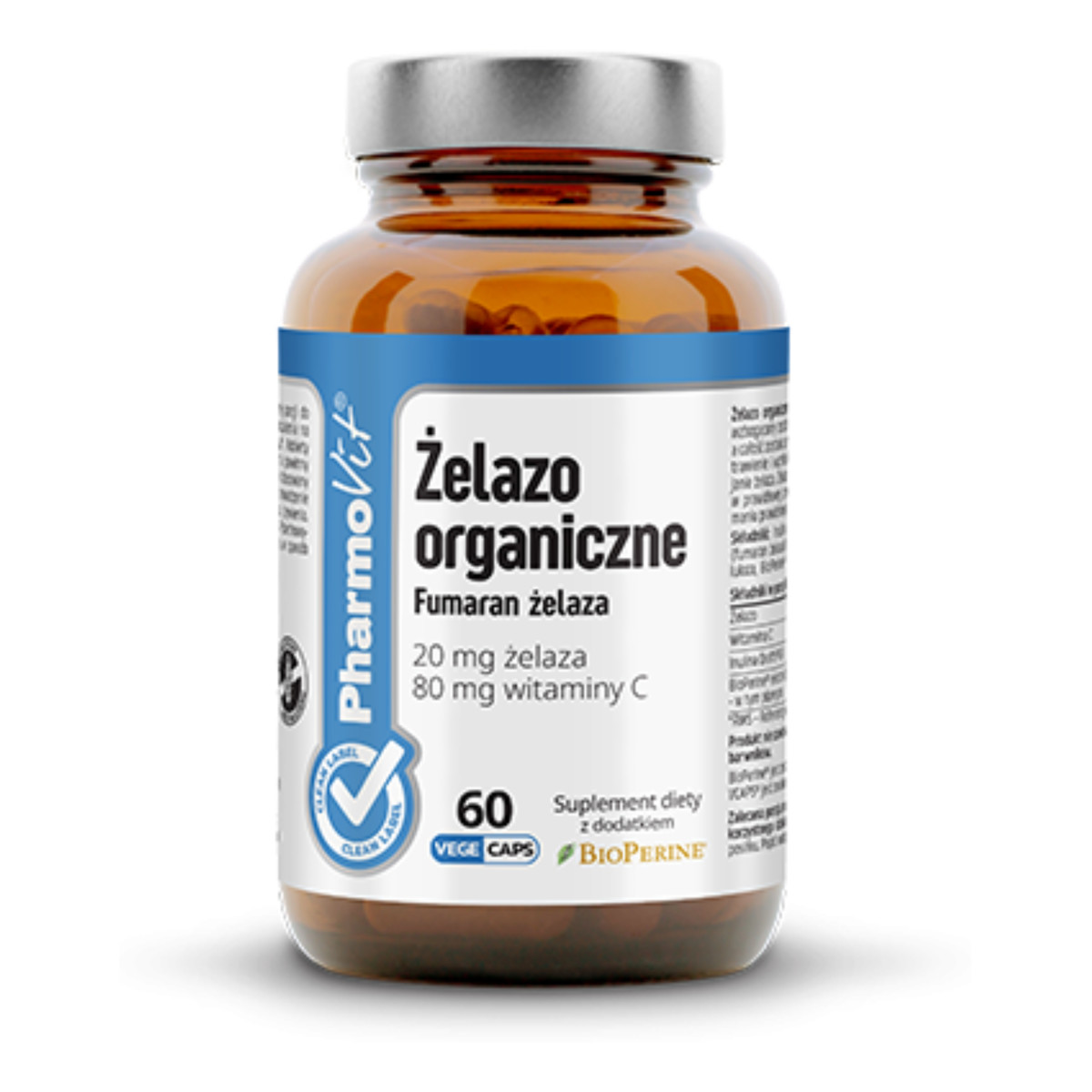 Pharmovit Żelazo organiczne fumaran żelaza suplement diety 60 kapsułek