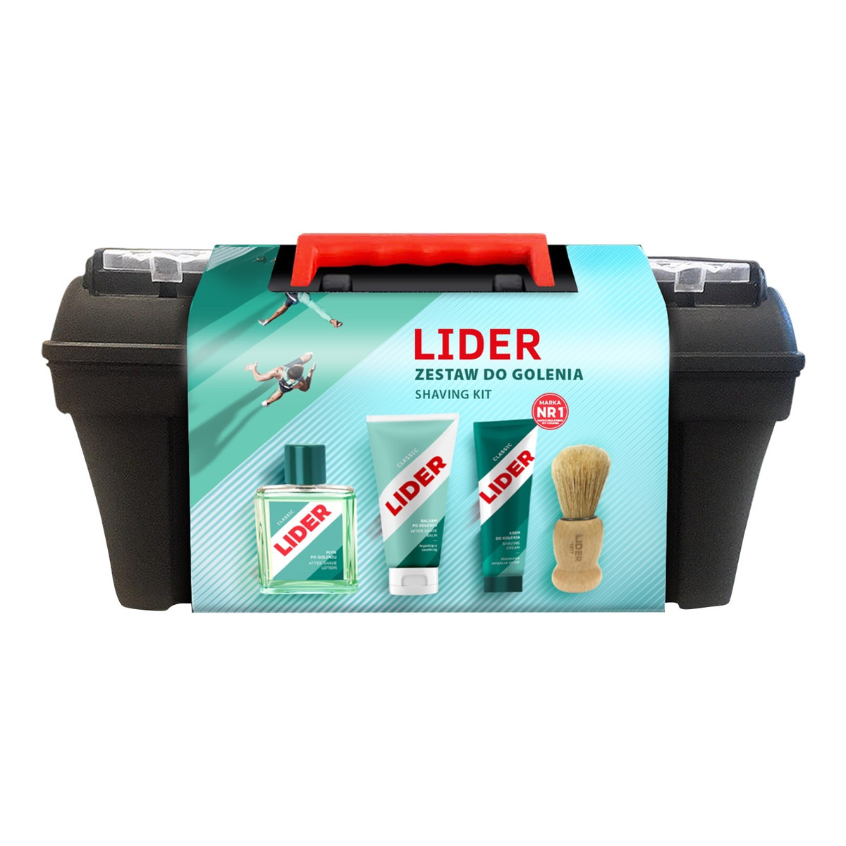 Lider Zestaw prezentowy dla mężczyzny Pędzel do golenia + Krem do golenia + Płyn po goleniu + Balsam po goleniu