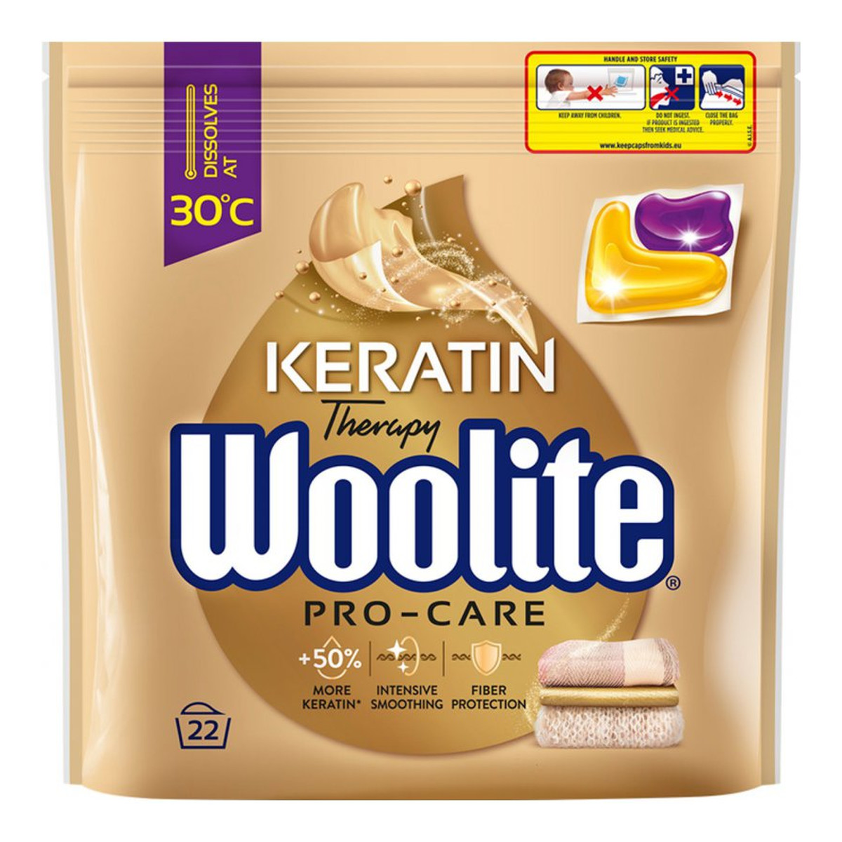 Woolite Keratin Therapy Pro-Care Uniwersalne Kapsułki do prania 22 prania 440g