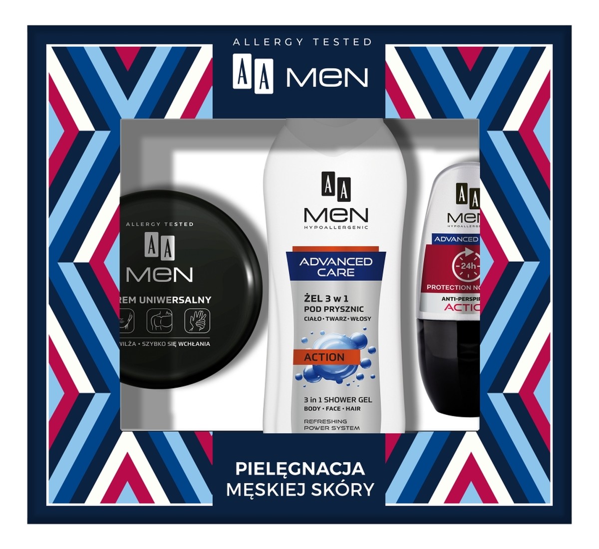 Advanced Care zestaw żel 3w1 pod prysznic Action 400ml + antyperspirant w kulce Action 50ml + krem uniwersalny Twarz Ręce Ciało