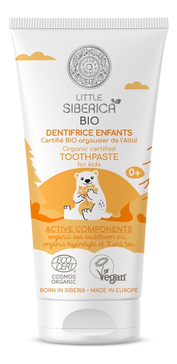 Little siberica organic certified toothpaste for kids organiczna pasta do zębów dla dzieci z rokitnikiem ałtajskim 0+ 60g