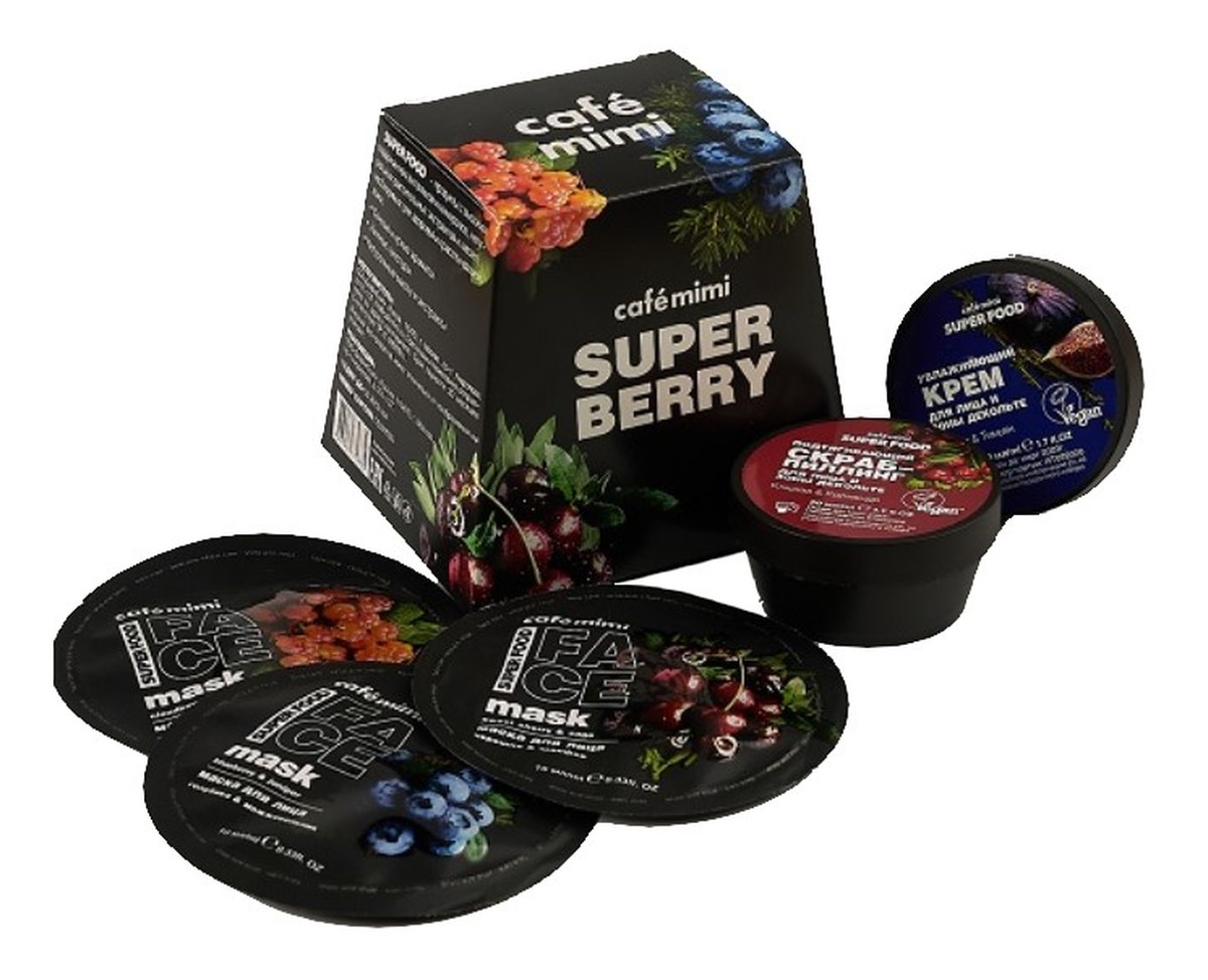 zestaw podarunkowy SUPER BERRY, peeling 50 ml, maska 3 Szt., Krem Do Twarzy