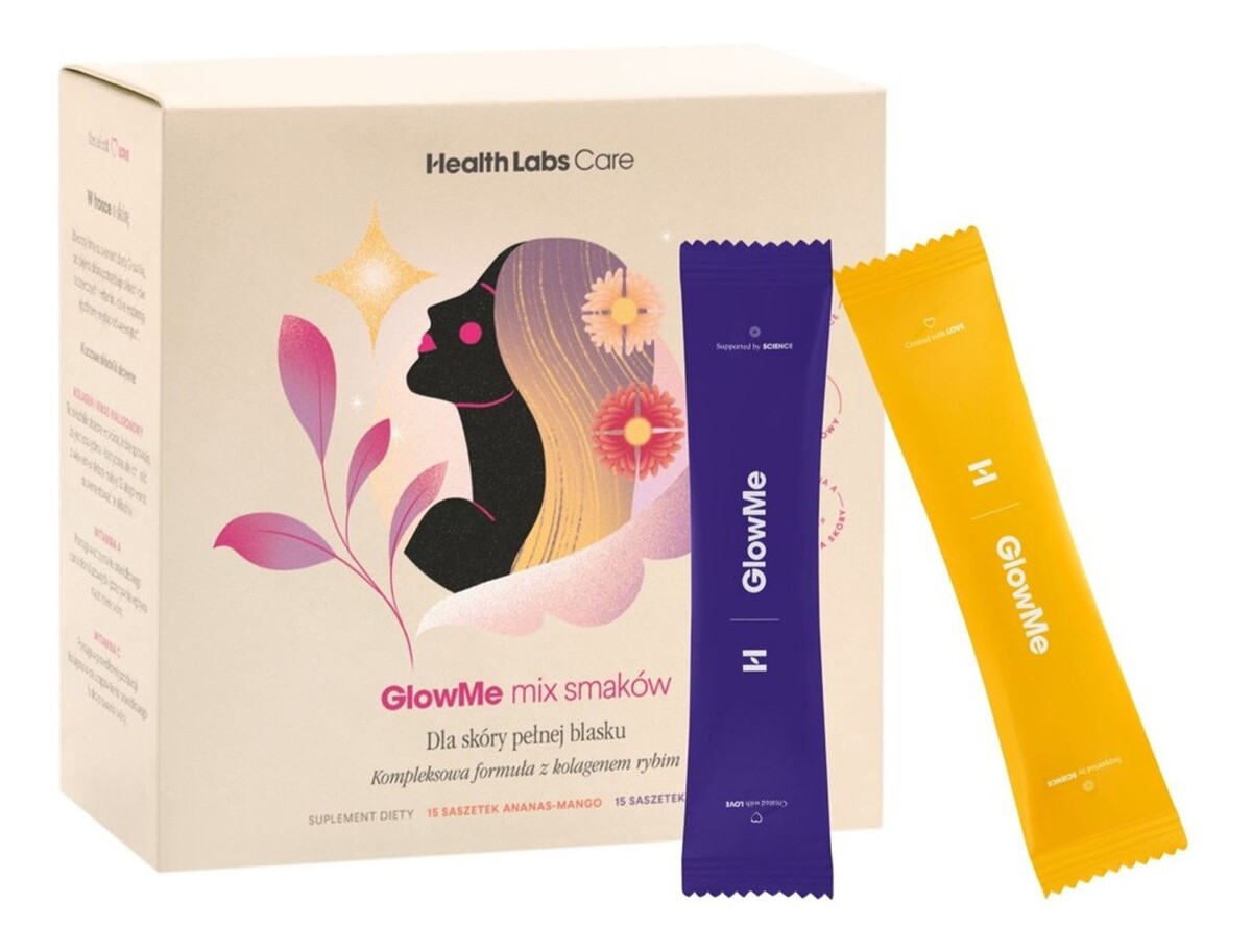 Glowme suplement diety dla skóry spragnionej blasku ananas-mango i malina 30 saszetek