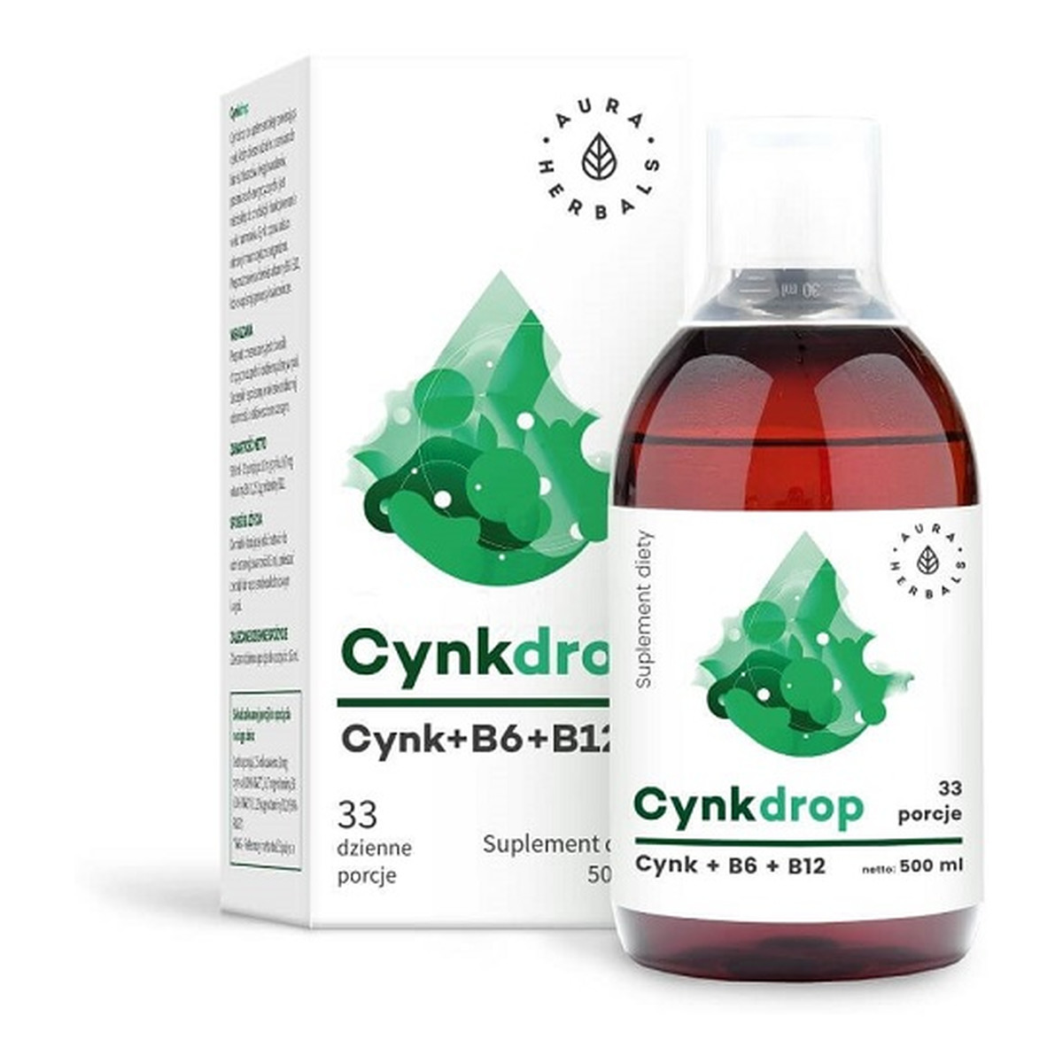 Aura Herbals Cynkdrop Cynk & B6 & suplement diety B12 W Płynie 500ml