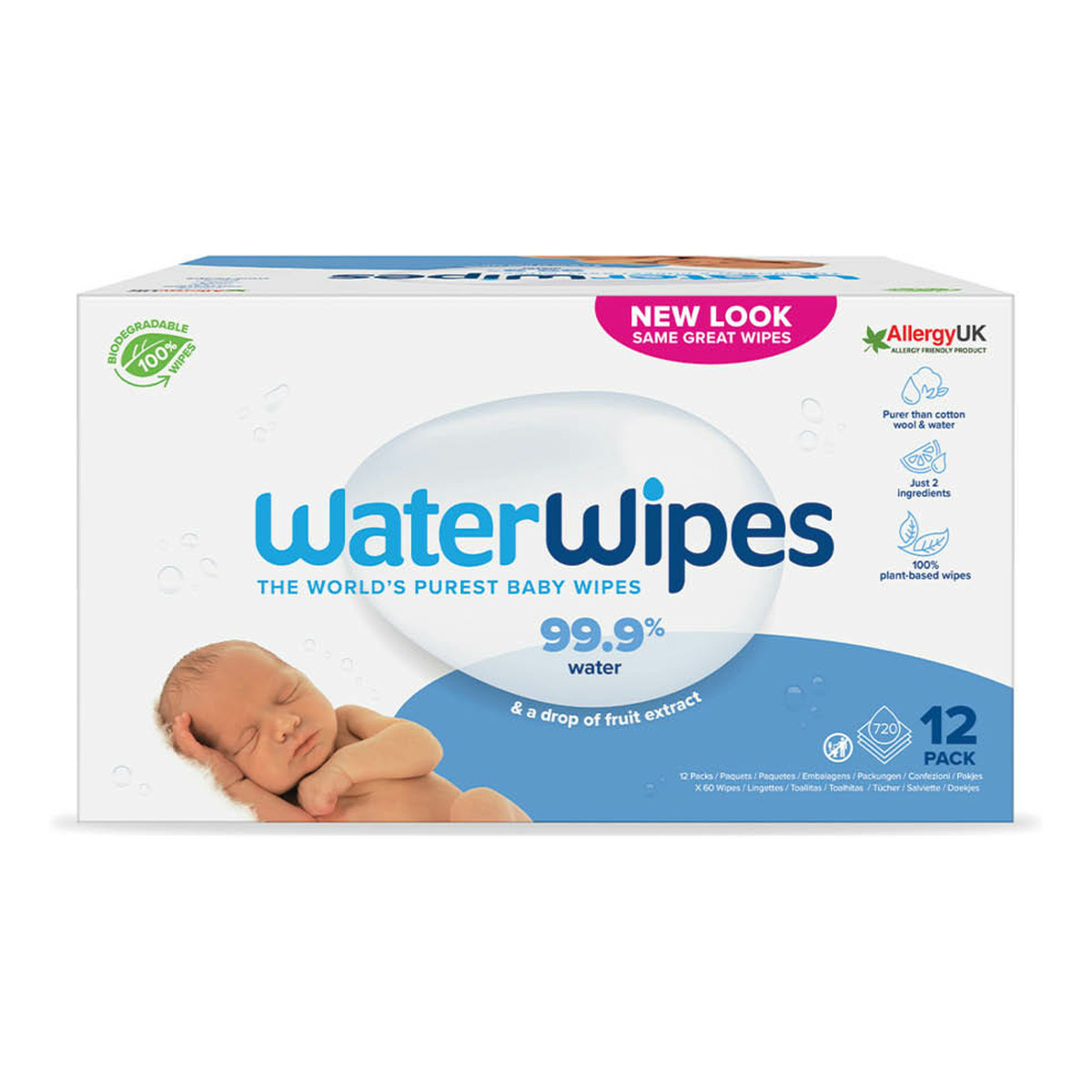 WaterWipes Chusteczki nawilżane dla dzieci BIO 99,9% wody i kropla ekstraktu owocowego 60 szt x 12 (720szt)