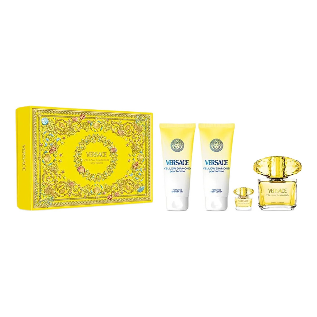Versace Yellow Diamond zestaw woda toaletowa spray 90ml + balsam do ciała 100ml + żel pod prysznic 100ml + woda toaletowa 5ml