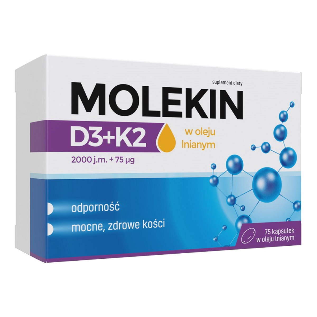 Molekin D3+k2 w oleju lnianym suplement diety 75 kapsułek
