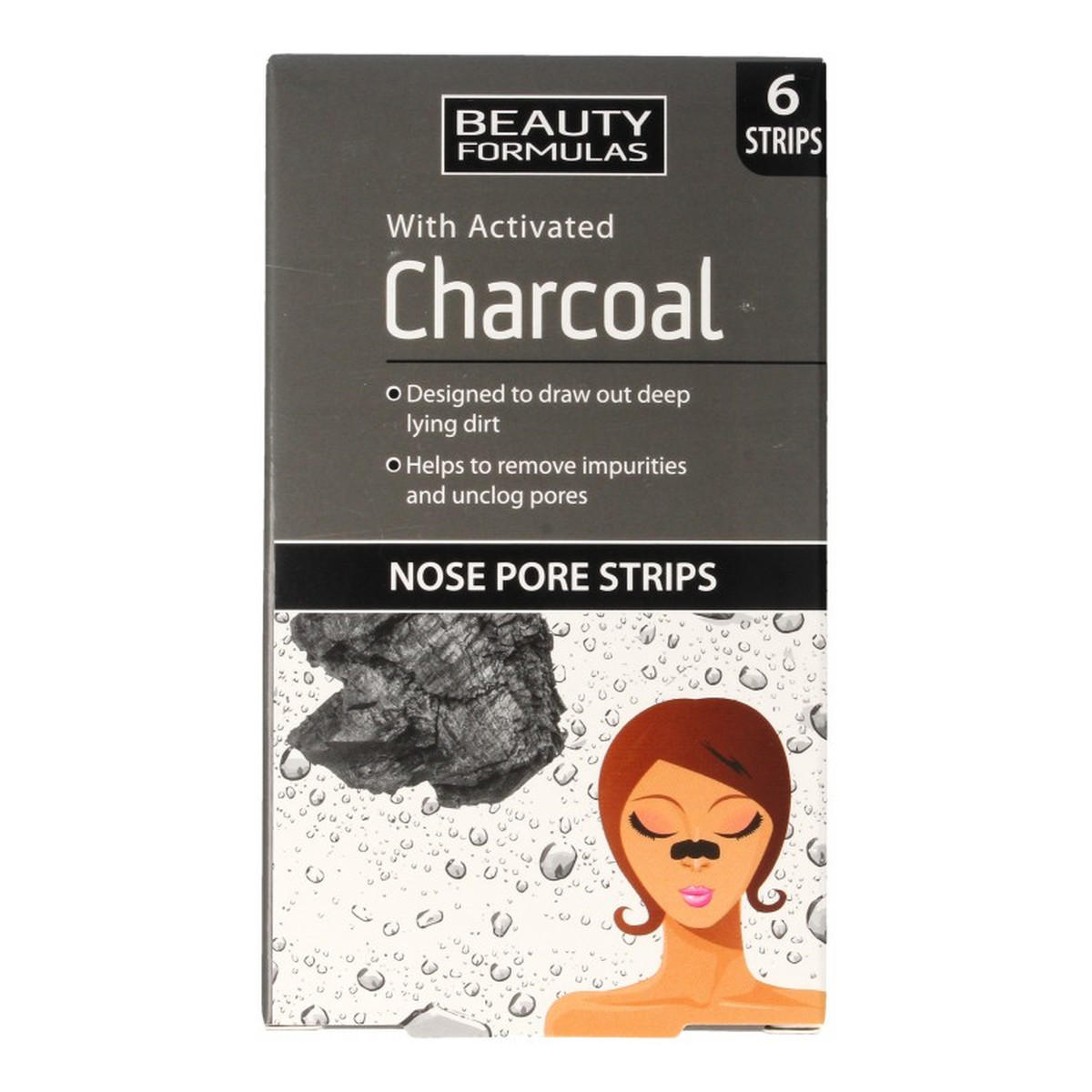 Beauty Formulas Charcoal Płatki oczyszczające na nos z aktywnym węglem 6szt