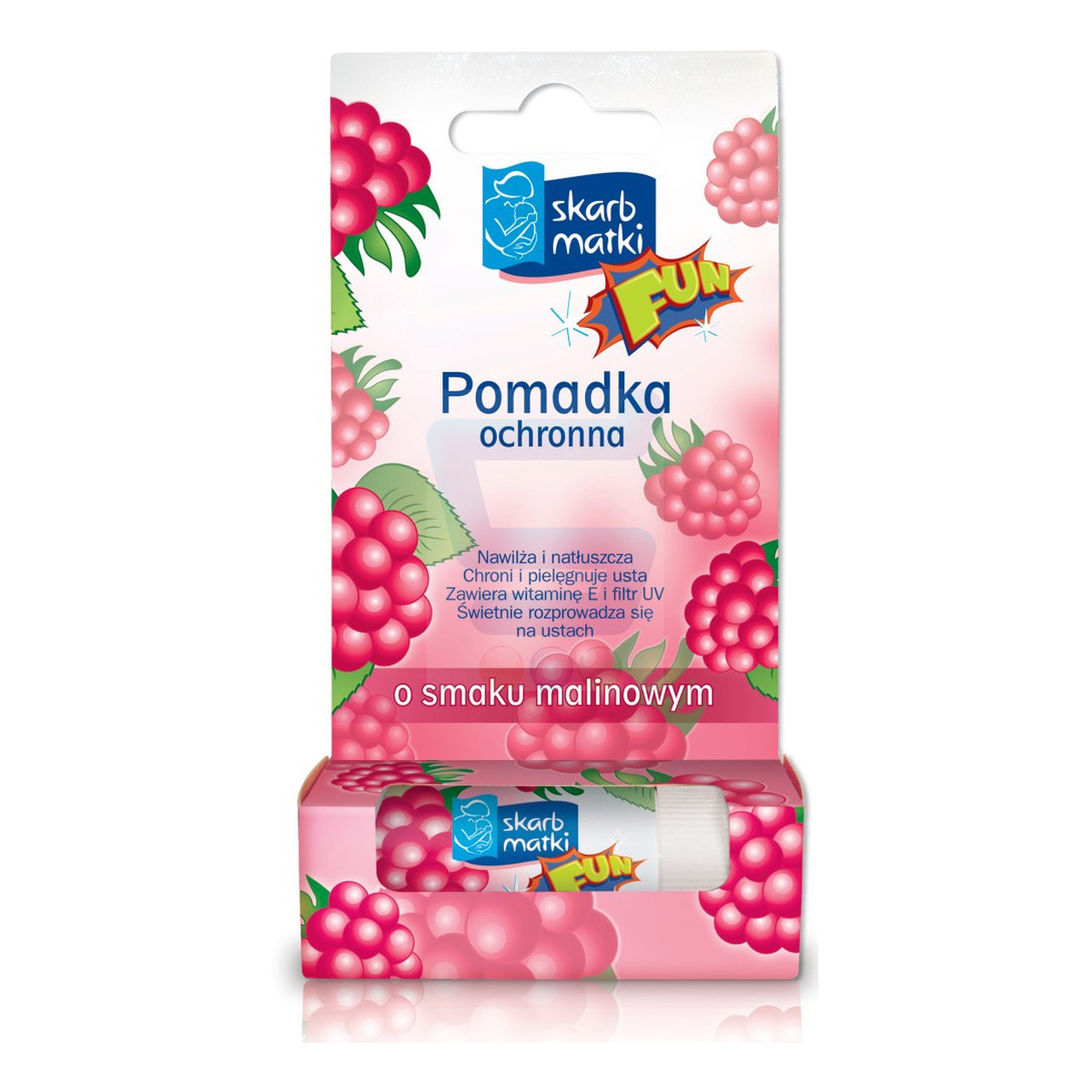 Skarb Matki Fun pomadka ochronna o smaku malinowym dla dzieci 6g