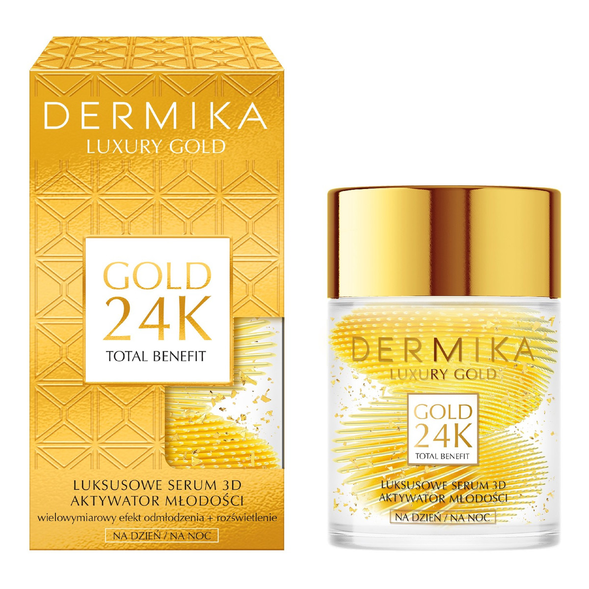 Dermika Luxury Gold 24K Total Benefit Luksusowe Serum 3D Aktywator Młodości na dzień i noc 60g